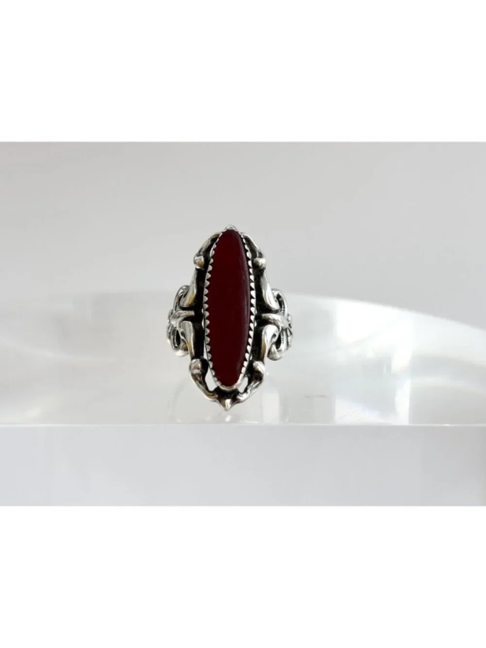 Carnelian Gemstone Jumbo Art Nouveau Sterling Silver 925 Vintage Ring - sz 5